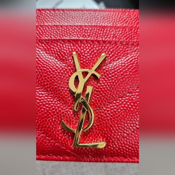 Saint Laurent Red Grain Leather Card Holder Gold Hardware - Picture 3 of 8